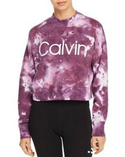 Calvin Klein Tie Dye Crop Crew Logo Sweatshirt  Purple  XSmall
