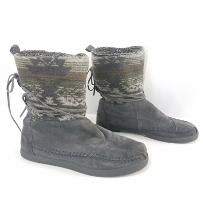 TOMS Nepal Jacquard Aztec Ankle Boots Moccasin Booties Gray Shoes Womens Size 8