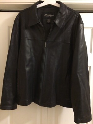 Eddie Bauer Black Lambskin Leather Jacket Coat, Men