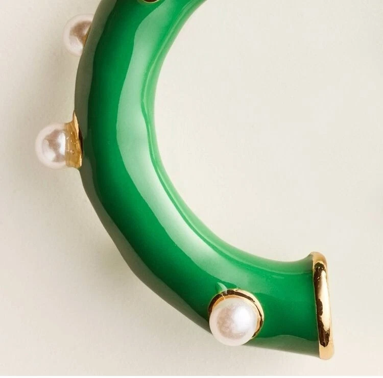 Kate Spade New York X Target Green Hoop Earrings With Pearl Accents Limited Edit - Image 3 of 3