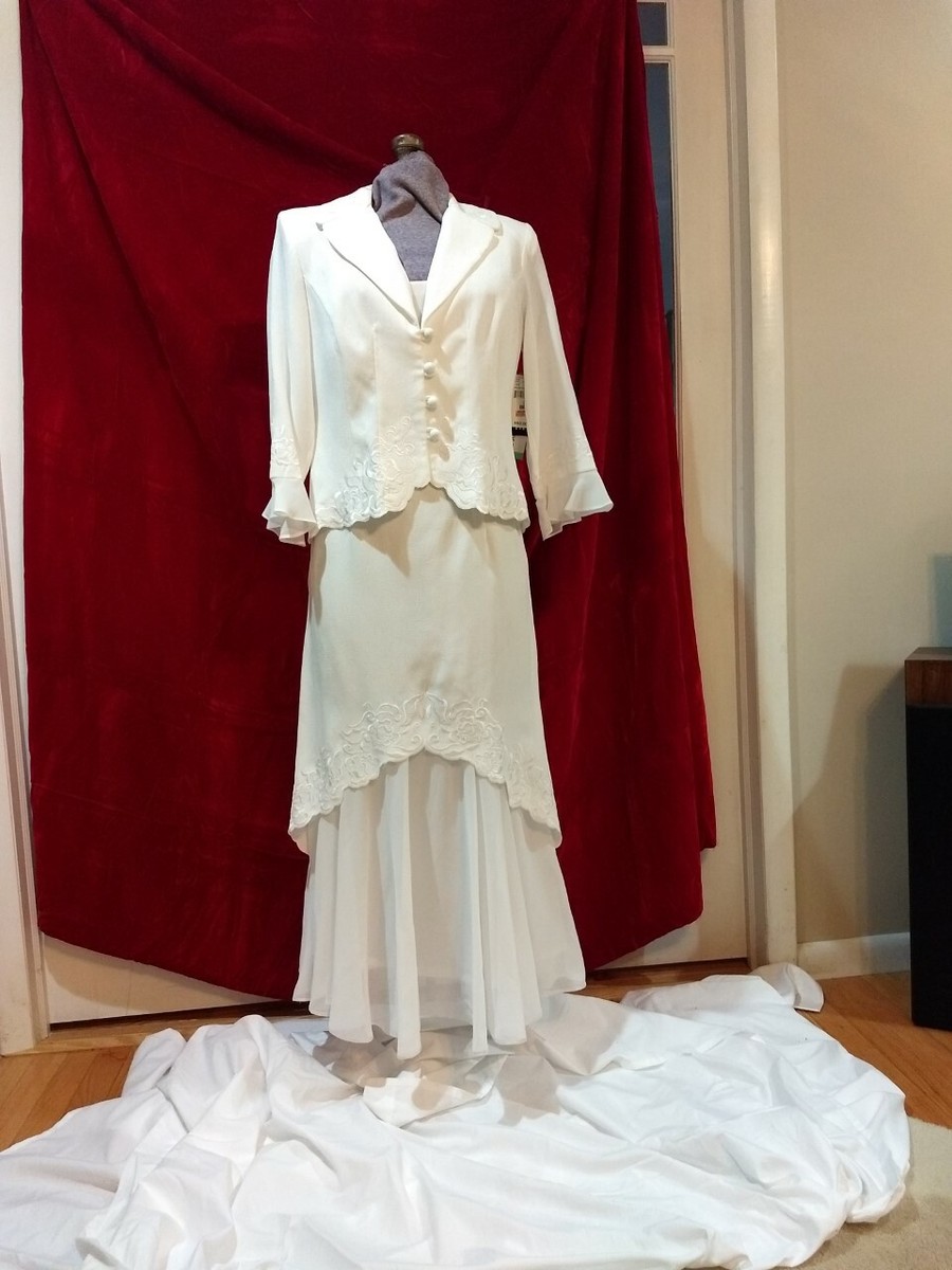 chiffon bottom dress Formal white poly blend sheath w/ chiffon bottom embossed jacket Dress