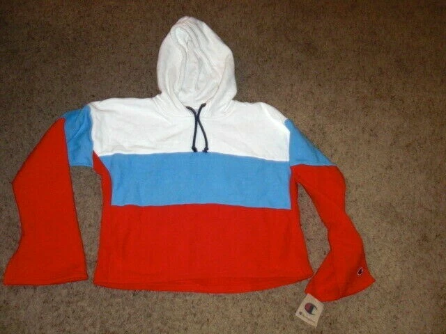 CHAMPION multi stripe Reverse Weave HOODIE Women s Large half