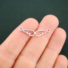 BULK 50 Angel Wing Connector Charms Antique Silver Tone 2 Sided - SC4497