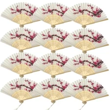Thy Collectible Pack of 12 Handheld Paper and Bamboo Folding Fans-Cherry Blossom