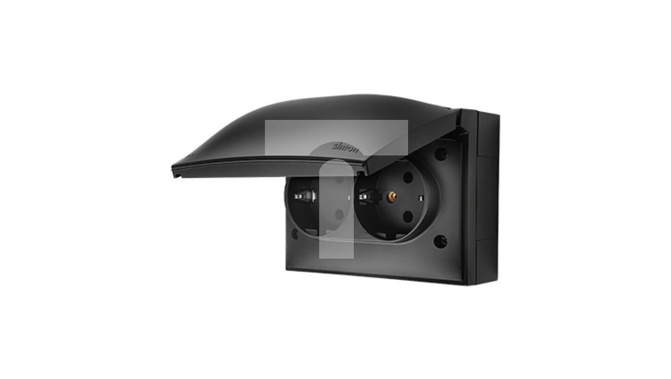 Simon Aquaclick IP44 socket, Schuko, double compact, black cover ACGSZ2/4 /T2UK