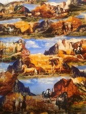 Wild Wild West running horses scenic hills Studio e fabric