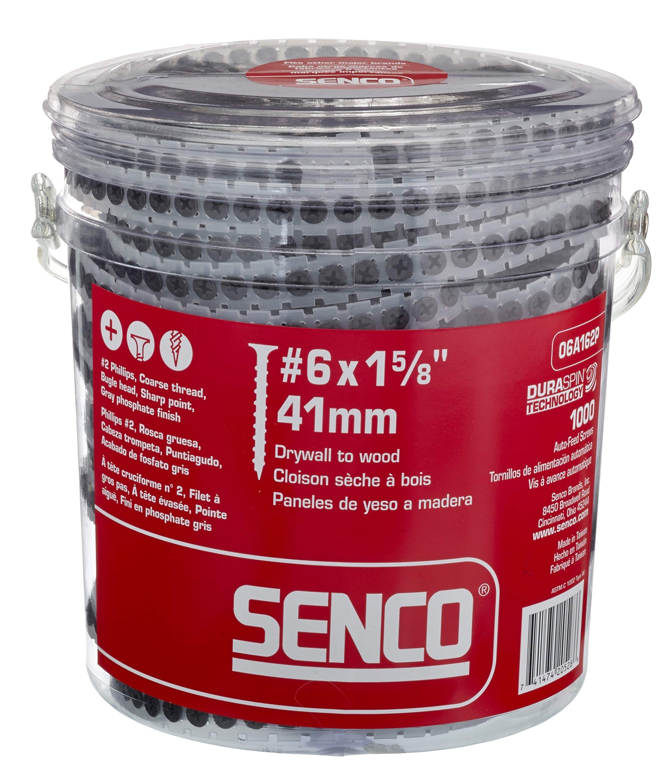 Senco 06A162P Duraspin 6x1-5/8 Drywall to Wood Collated Screws 1000pc Box