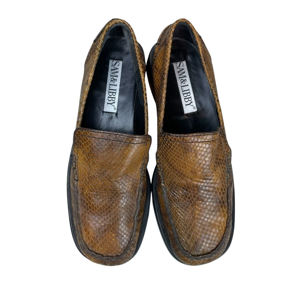 Sam and Libby Nile Loafers Womens 9 Brown Leather Slip On Shoes Reptile Brazil - Image 4 of 4