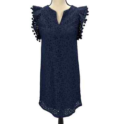 Charter Club V Neck Cap Sleeve Tassel Trim Lace Sheath Dress - Blue - size  PP | eBay