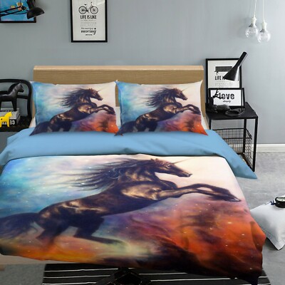 3D Black Horse ZHUA1601 Bed Pillowcases Quilt Duvet Cover Set Queen King Zoe