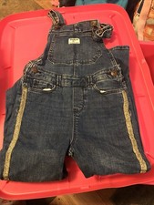 Osh Kosh Girls Denim Overalls Size 6/6X Gold Stripe Down The Leg
