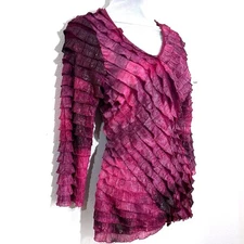 Purple Burgundy Pink Ruffle Tiered V Neck Top Blouse PM Whimsigoth Fairygoth