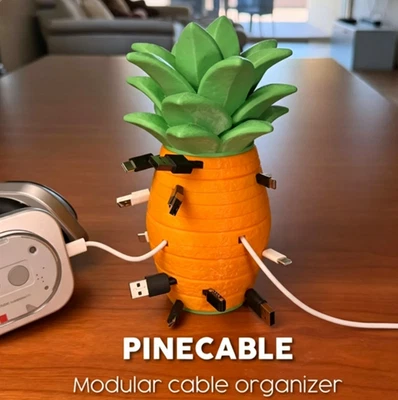 Pineapple Modular Cable Organizer, 3D Printed Expandable Desktop Storage - Image 1 of 4