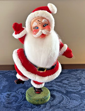 Vintage Big Christmas Dancing Flocked Velvet Santa Claus Figurine 9.5" Japan MCM