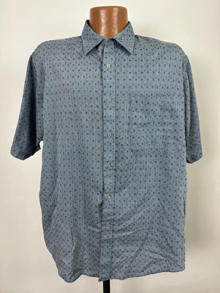 Vintage 80s Button Up Shirt Men XL Geometric Jacuqard Lightweight Blue Impact - Image 3 of 4