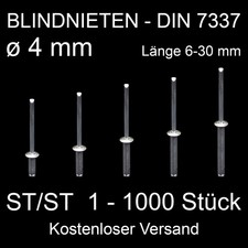 Blindnieten ST/ST 4,0mm Flachrundkopf L&auml;nge 6 - 30 mm DIN7337 Nieten verzinkt