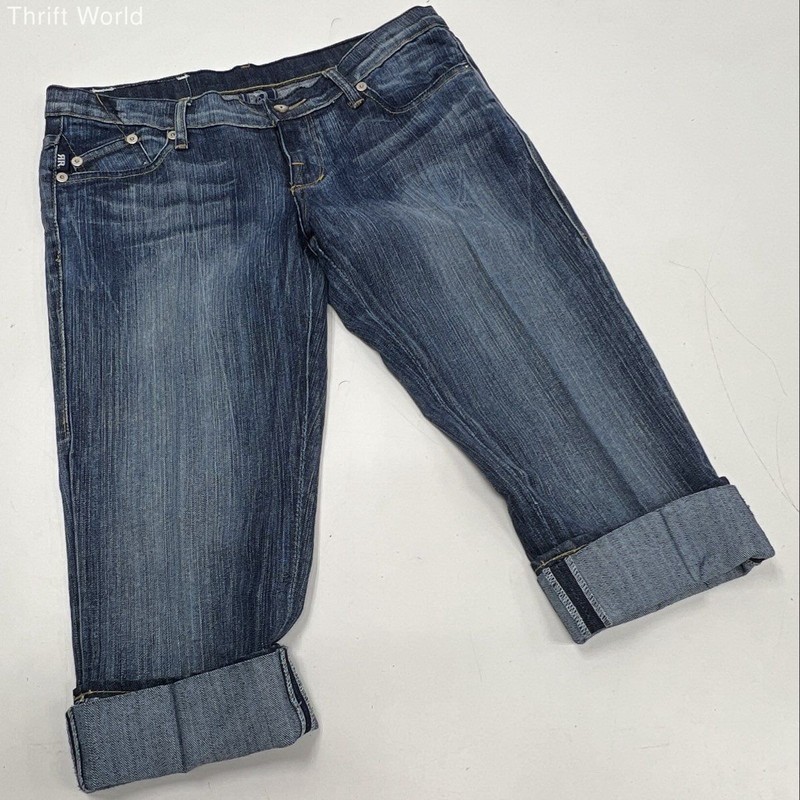 Victoria Beckham Rock & Republic Women's Capri Jeans Blue Crown Embroidery Sz 30
