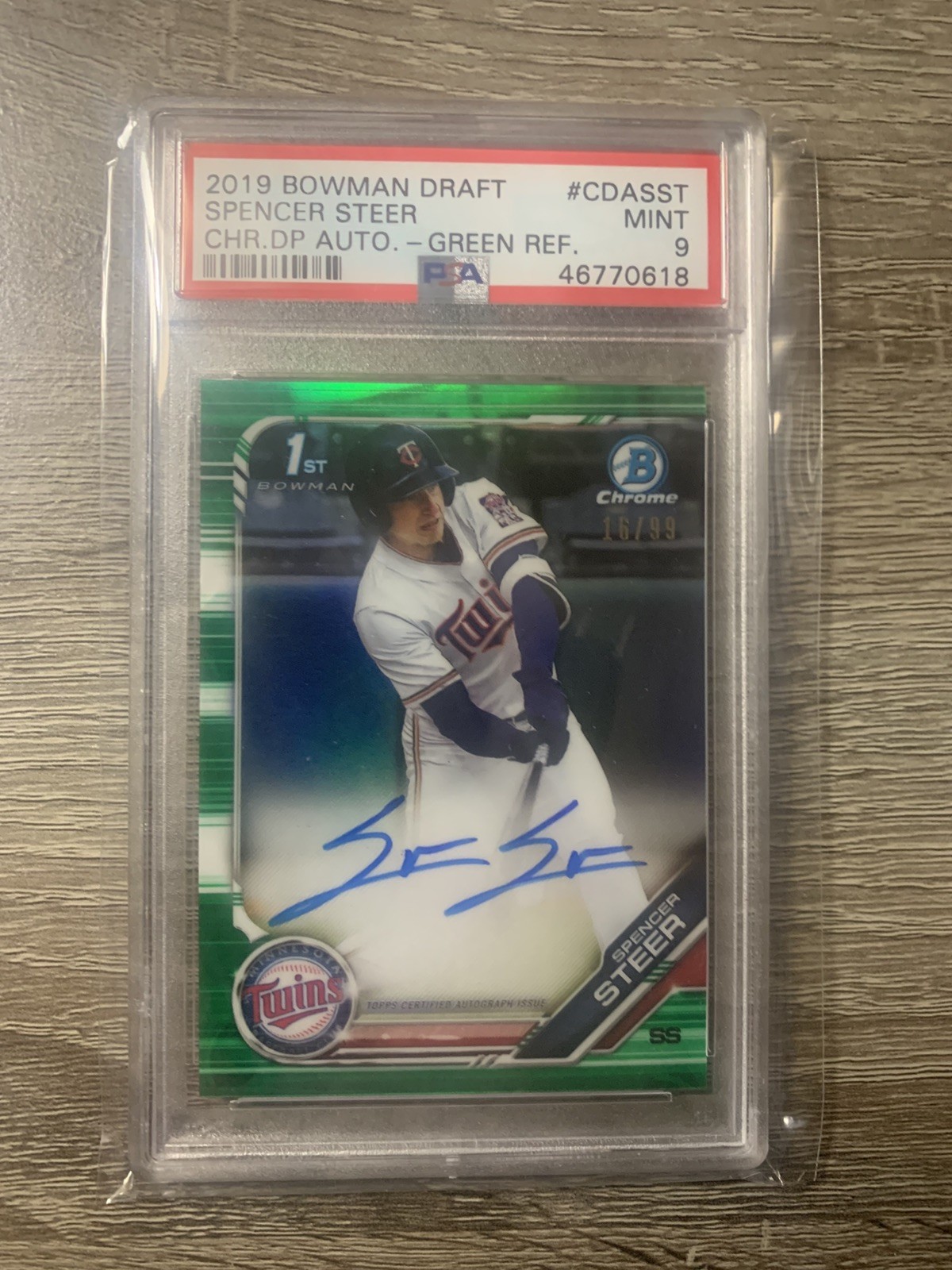 2019 Bowman Chrome Draft picks green refractor auto Spencer Steer RC PSA 9 /99