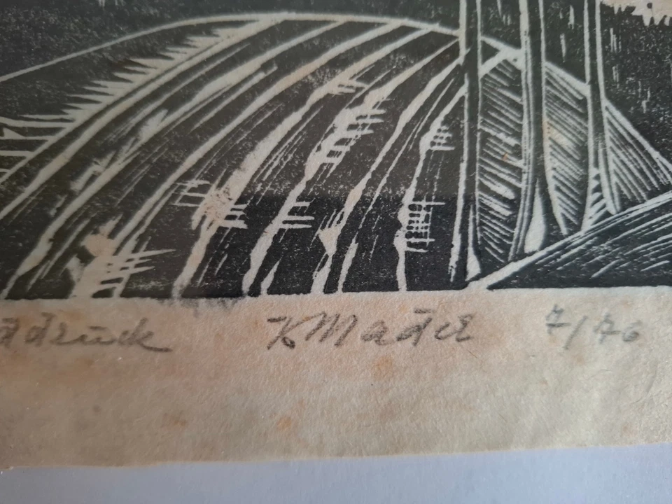 Expressiver Holzschnitt Bayerischer Wald Karl Mader (1926-2004) Bayerwaldkreis - Bild 4 von 4