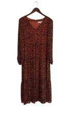 Loft Leopard Tiered Maxi Dress Size 6 Rust Brown Black Casual Work Animal Print