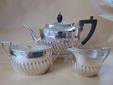 NICE VICTORIAN STERLING SILVER FLUTED BACHELORS TEA SET 1894