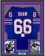 FRAMED Autographed/Signed BILLY SHAW HOF 99 33x42 Buffalo Blue Jersey BAS COA