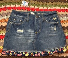Justice Jeans Girls Blue Denim Mini Skirt Floral Ruffle Hem Pockets 8R