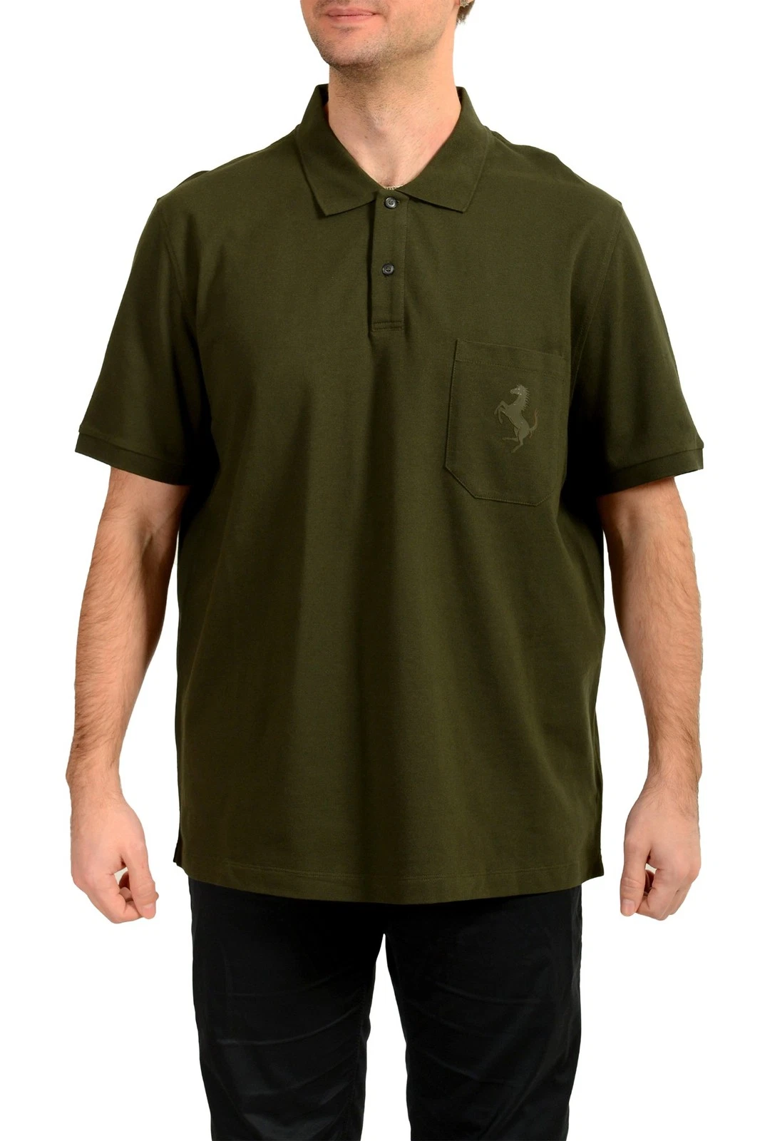 Scuderia Ferrari Men's Olive Green Piquet Short Sleeve Polo Shirt US 3XL IT 58