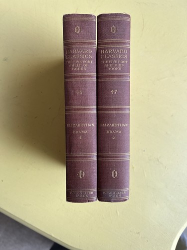 1910 Harvard Classics 5 Ft Shelf of Books Maroon #46 & #47 Elizabethan Drama 1&2 - Picture 2 of 10