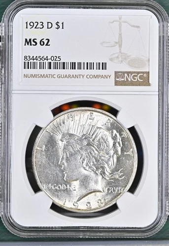 1923-D Peace Dollar NGC Certified MS62