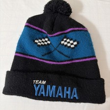 Visuals Yamaha Beanie Stripe Black/Blue Rare Vintage Mens Mechanic Racing Hat Ra
