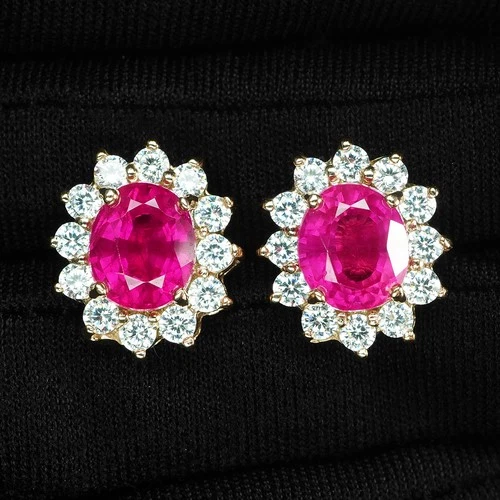 Luxurious Pinkish Red Ruby 3.70Ct 925 Sterling Silver Rose Gold Halo Earrings