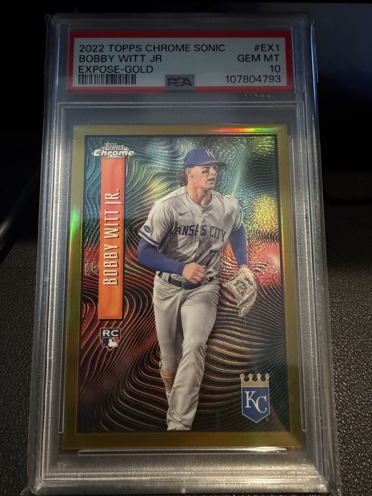 💥low POP💥 Bobby Witt Jr ROOKIE 2022 Topps Chrome Sonic Expose  Gold /50 PSA 10