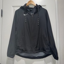 Nike Dri-Fit Jacket Women's Lrg Logo Embroidered Full Zip Packable Hoodie Black