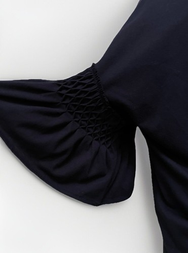Witchery Blue Navy Flared Sleeve Intricate Detail Blouse-Workwear-Casual-Comfy-M - Picture 7 of 13