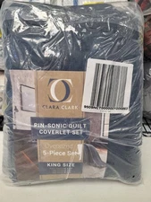 Clara Clark Ellipse Weave 100% Polyester 5 Piece KING Quilt Set Ellipse Navy