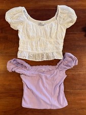 Hollister Babydoll Tops: White Eyelet  & Light Purple XS