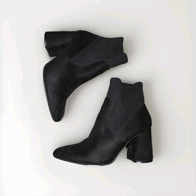 Stradivarius Damen Socken Stiefeletten Gr. 39 Schwarz Blockabsatz Sock Boots