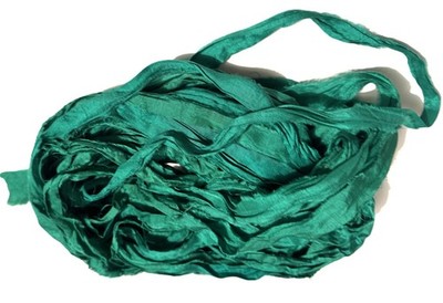 50 g Recycled Sari Silk Ribbon Yarn Sea Green