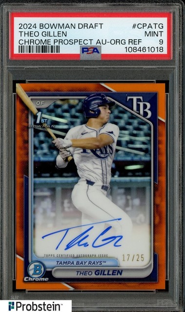 2024 Bowman Chrome Orange Refractor Theo Gillen Rays RC Rookie AUTO 17/25 PSA 9