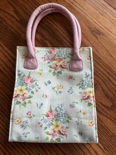 Longaberger Homestead NEW Tiny Tote Bag /Purse Green Pink Floral Garden