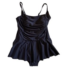 Women s square neck One Piece peplum Modest swimsuit skirted Tummy Control