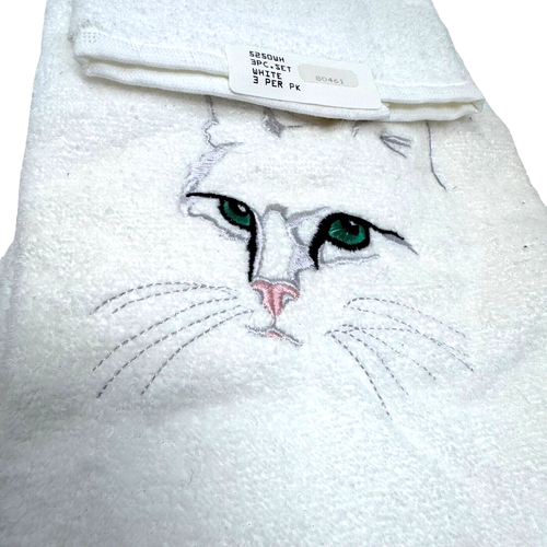 Vintage R.A. Briggs white Kitty Cat Towel Set 3 pieces NEW WITH TAGS USA made - Picture 5 of 8