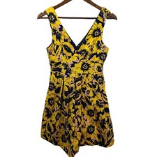 J Crew Yellow Floral Pique Dress Double V Neck Sleeveless 00