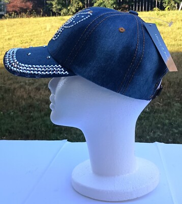 Butterfly Rhinstone Accent Hat Wholesale Denim Cap with Large Crystal Butterfly Accent in  main image 3