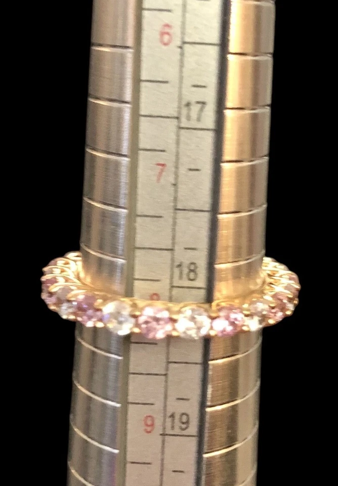 Anillo de eternidad QVC Diamonique rosa y transparente circonita cúbica revestido de oro rosa de 14 K talla 8 Foto 3 de 4
