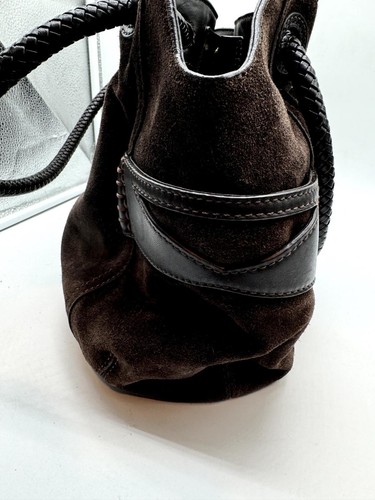 Cole Haan Women's Handbag Brown Suede Leather Braided Double Handle Hobo Bag - Picture 5 of 15