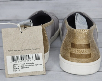 Youth Boys Toms Alpargata Size 3 Drizzle Gray Woven Shoes Casual