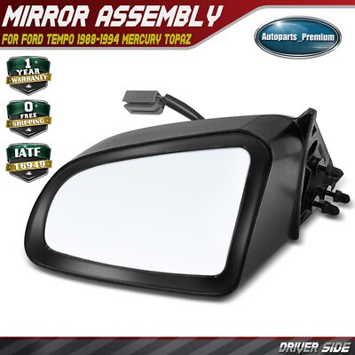Left LH Driver Side Black Power Mirror for Ford Tempo 1988-1994 Mercury Topaz
