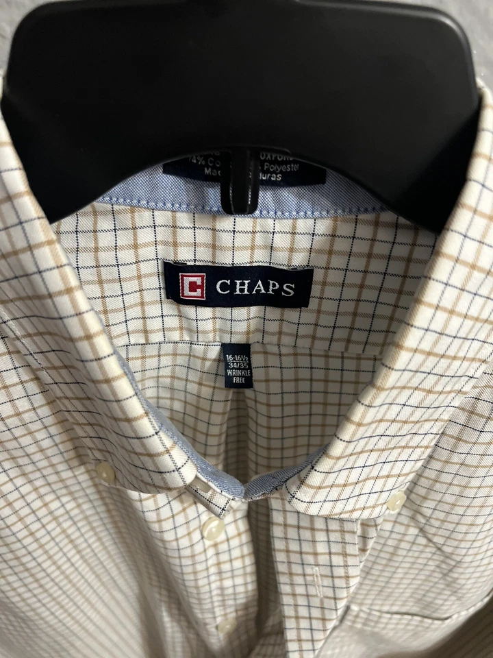 Рубашка мужская Chaps Dress размер 16–16,5 32/33 классический покрой Oxford белая клетчатая - Изображение 4 из 4